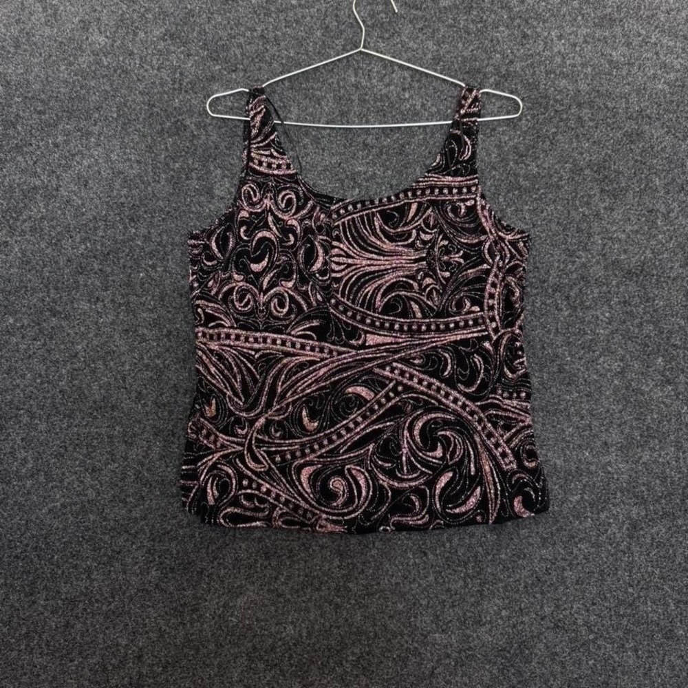 Alex Evenings Women's Medium Black Pink Glitter Paisley Evening Top